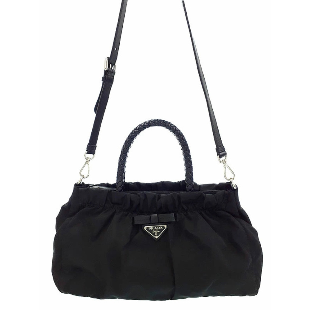 Prada Tessuto bag bow accent braided Black